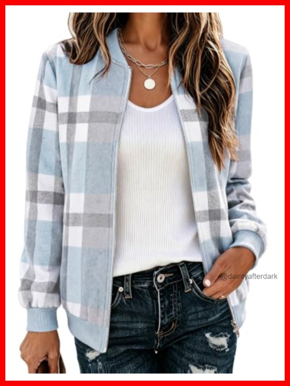 Plaid Flannel Bomber Jacket Zip Up Lightweight Cotton Wool Casual